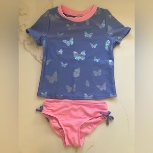 Girls Floatimini 2 Pc Pink And violet Butterfly Swimsuit Sz 4T
